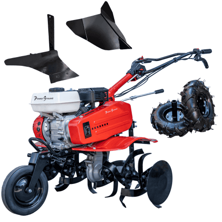 Motoazada Gasolina OHV 208cc 7-7,5cv pico 90cm + Kit Agricola + Arado lateral - Powerground 700 SC90III