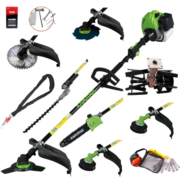 Desbrozadora Multifunción Profesional Gasolina 8 en 1 62cc 4cv - Kapotha Ultimate con cuchillas helicoidales