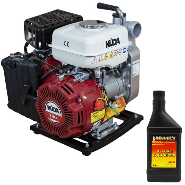 Motobomba Gasolina 4T OHV 38mm 10.000L/h 1,9cv - Kuda + Aceite 4 Tiempo 1L - Pack Profesional Agricultura y Riego