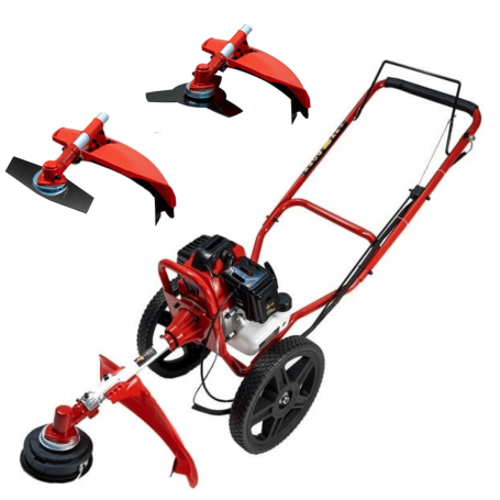 Desbrozadora de Ruedas PowerGround 3 en 1 Gasolina 62cc 4cv – Incluye Cabezal de Nylon, Disco 2 Puntas y Disco 3 Puntas