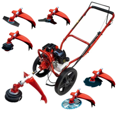 Desbrozadora de Ruedas PowerGround 6 en 1 Gasolina 62cc 4cv – Incluye 2 Cabezales y 4 Discos