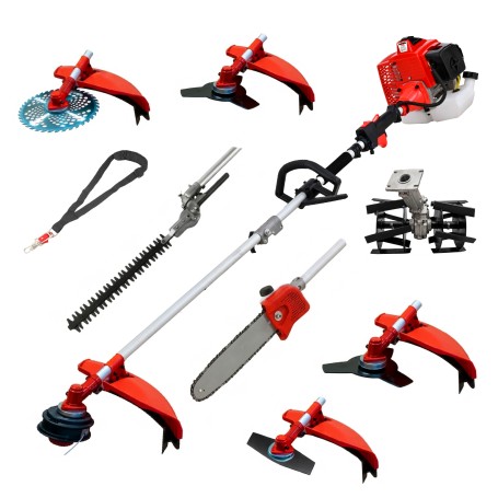 Desbrozadora 8 en 1 62cc 4cv PowerGround Blademaster Multifunción Pro. con Cuchillas Helicoidales