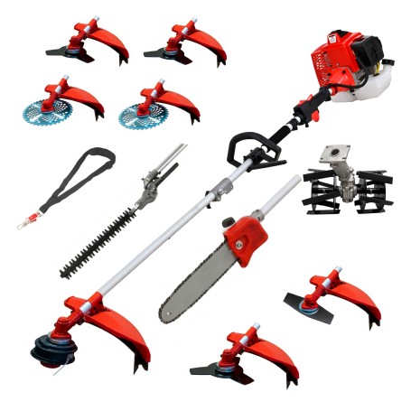 Desbrozadora 10 en 1 62cc 4cv PowerGround Blademaster Multifunción Profesional con Cuchillas Helicoidales