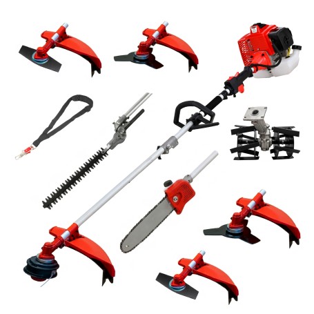 Desbrozadora 8 en 1 62cc 4cv PowerGround Blademaster Multifunción Pro. con Cuchillas Helicoidales