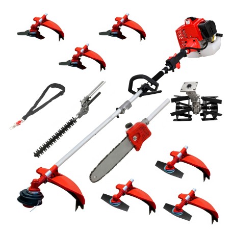 Desbrozadora 10 en 1 62cc 4cv PowerGround Blademaster Multifunción Profesional con Cuchillas Helicoidales