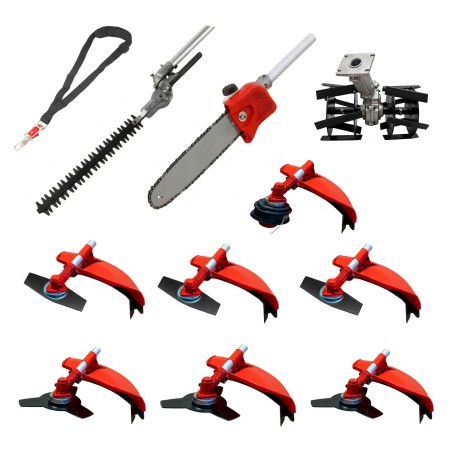 Desbrozadora 10 en 1 62cc 4cv PowerGround Blademaster Multifunción Profesional con Cuchillas Helicoidales
