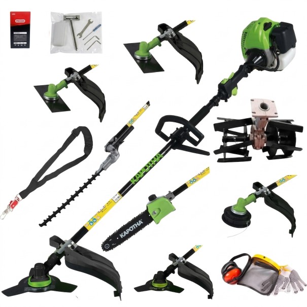 Desbrozadora Multifunción Profesional Gasolina 8 en 1 62cc 4cv - Kapotha Ultimate con cuchillas helicoidales