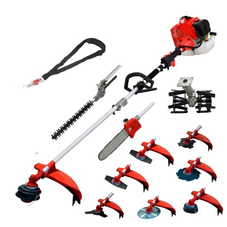 Desbrozadora 10 en 1 62cc 4cv PowerGround Blademaster Multifunción Profesional con Cuchillas Helicoidales