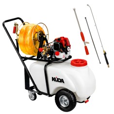 ¡Caja Deteriorada! Sulfatadora de carretilla 26cc 50L -KUDA con 25M Manguera-Lanza Largo Alcance-Pulverizadora.