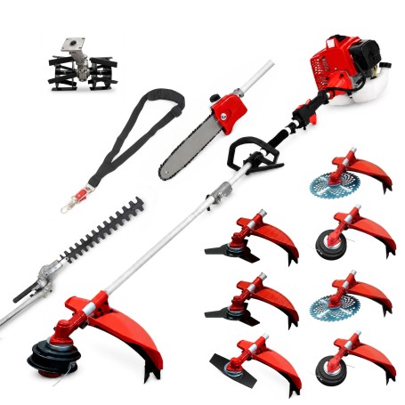 Desbrozadora 10 en 1 62cc 4cv PowerGround Blademaster Multifunción Profesional con Cuchillas Helicoidales