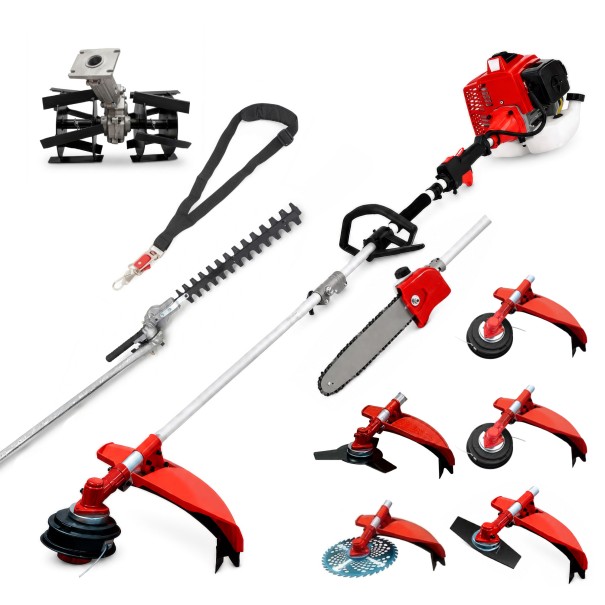 Desbrozadora 8 en 1 62cc 4cv PowerGround Blademaster Multifunción Pro. con Cuchillas Helicoidales