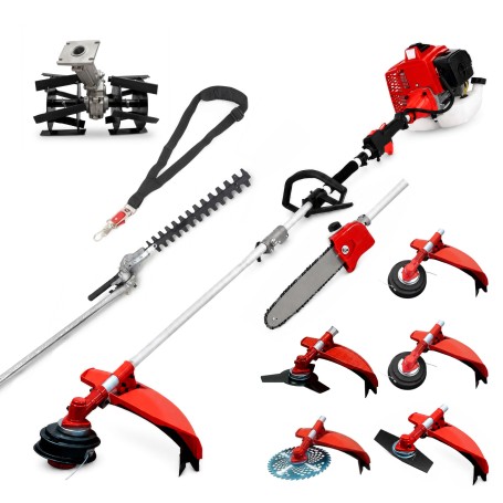 Desbrozadora 8 en 1 62cc 4cv PowerGround Blademaster Multifunción Pro. con Cuchillas Helicoidales