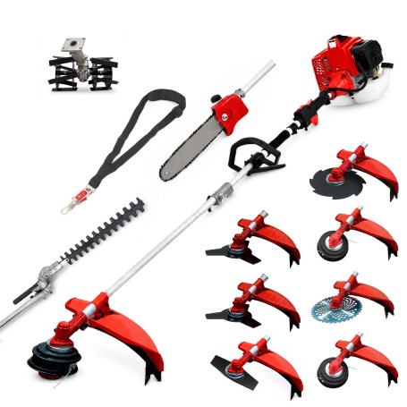 Desbrozadora 10 en 1 62cc 4cv PowerGround Blademaster Multifunción Profesional con Cuchillas Helicoidales