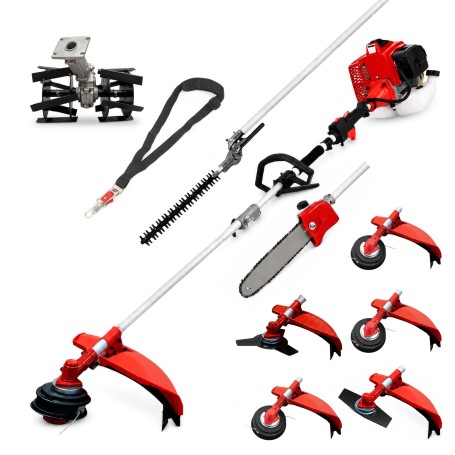 Desbrozadora 8 en 1 62cc 4cv PowerGround Blademaster Multifunción Pro. con Cuchillas Helicoidales