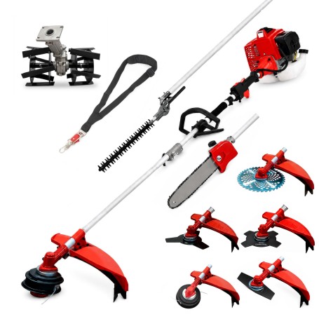 Desbrozadora 8 en 1 62cc 4cv PowerGround Blademaster Multifunción Pro. con Cuchillas Helicoidales